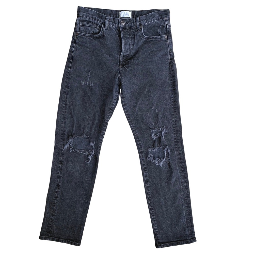 We the Free High Rise Distressed Straight Leg Jean Boho Grunge Moto Goth Size 26
